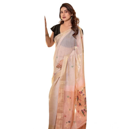Generic Women's Blended_Cotton Woven_Motifs Saree With Unstitched Blouse 5.5Mtr (Peach)