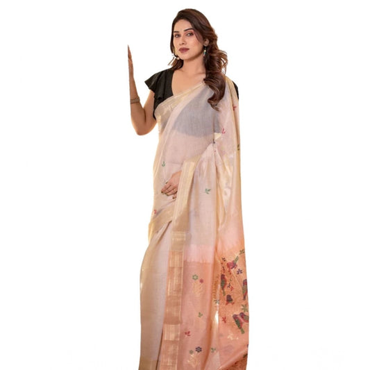 Generic Women's Blended_Cotton Woven_Motifs Saree With Unstitched Blouse 5.5Mtr (Peach)