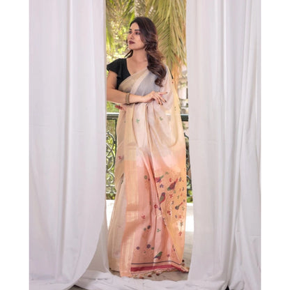 Generic Women's Blended_Cotton Woven_Motifs Saree With Unstitched Blouse 5.5Mtr (Peach)