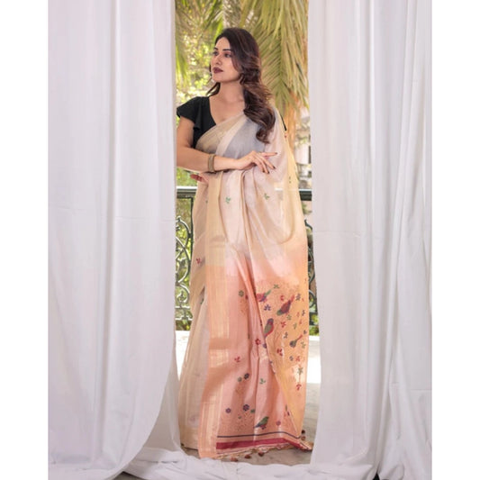 Generic Women's Blended_Cotton Woven_Motifs Saree With Unstitched Blouse 5.5Mtr (Peach)