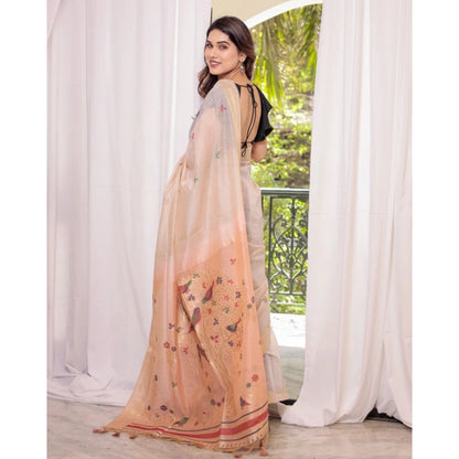 Generic Women's Blended_Cotton Woven_Motifs Saree With Unstitched Blouse 5.5Mtr (Peach)