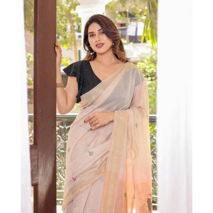 Generic Women's Blended_Cotton Woven_Motifs Saree With Unstitched Blouse 5.5Mtr (Peach)