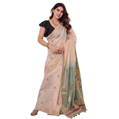 Generic Women's Blended_Cotton Woven_Motifs Saree With Unstitched Blouse 5.5Mtr (Rama_Green)