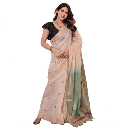 Generic Women's Blended_Cotton Woven_Motifs Saree With Unstitched Blouse 5.5Mtr (Rama_Green)