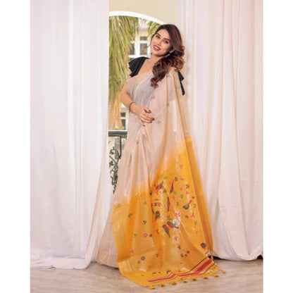 Generic Women's Blended_Cotton Woven_Motifs Saree With Unstitched Blouse 5.5Mtr (Yellow)