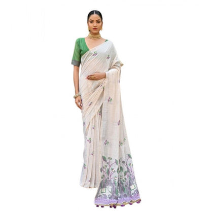 Generic Women's Blended_Cotton Floral Weaving Pattern Saree With Unstitched Blouse 5.5Mtr (Purple)