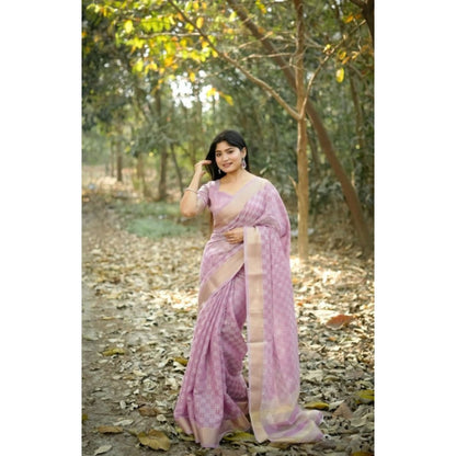 Generic Women's Silk_Blend Checked Saree With Unstitched Blouse 5.5Mtr (Lavender)