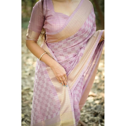 Generic Women's Silk_Blend Checked Saree With Unstitched Blouse 5.5Mtr (Lavender)