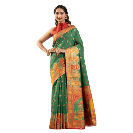 Generic Women's Faux_Banarasi Woven Motifs Saree With Unstitched Blouse 5.5Mtr (Green)
