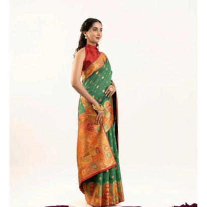 Generic Women's Faux_Banarasi Woven Motifs Saree With Unstitched Blouse 5.5Mtr (Green)
