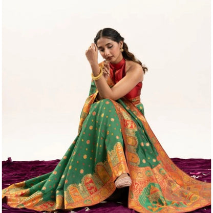 Generic Women's Faux_Banarasi Woven Motifs Saree With Unstitched Blouse 5.5Mtr (Green)