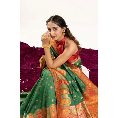 Generic Women's Faux_Banarasi Woven Motifs Saree With Unstitched Blouse 5.5Mtr (Green)