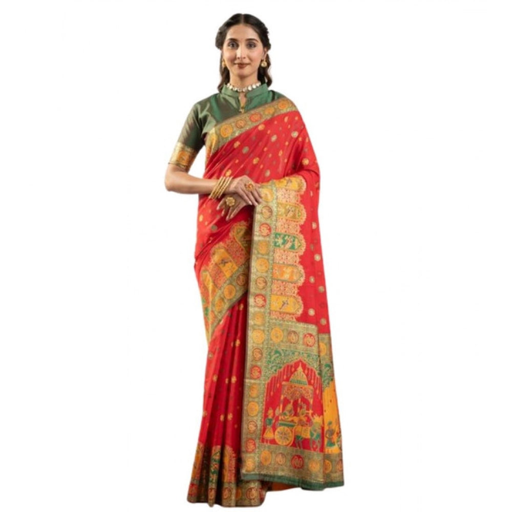 Generic Women's Faux_Banarasi Woven Motifs Saree With Unstitched Blouse 5.5Mtr (Orange)