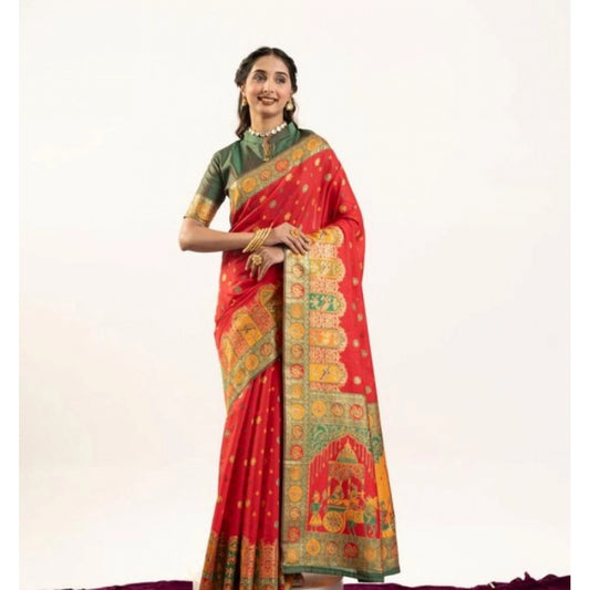 Generic Women's Faux_Banarasi Woven Motifs Saree With Unstitched Blouse 5.5Mtr (Orange)