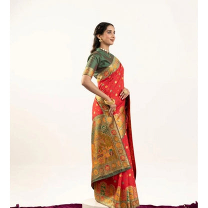 Generic Women's Faux_Banarasi Woven Motifs Saree With Unstitched Blouse 5.5Mtr (Orange)