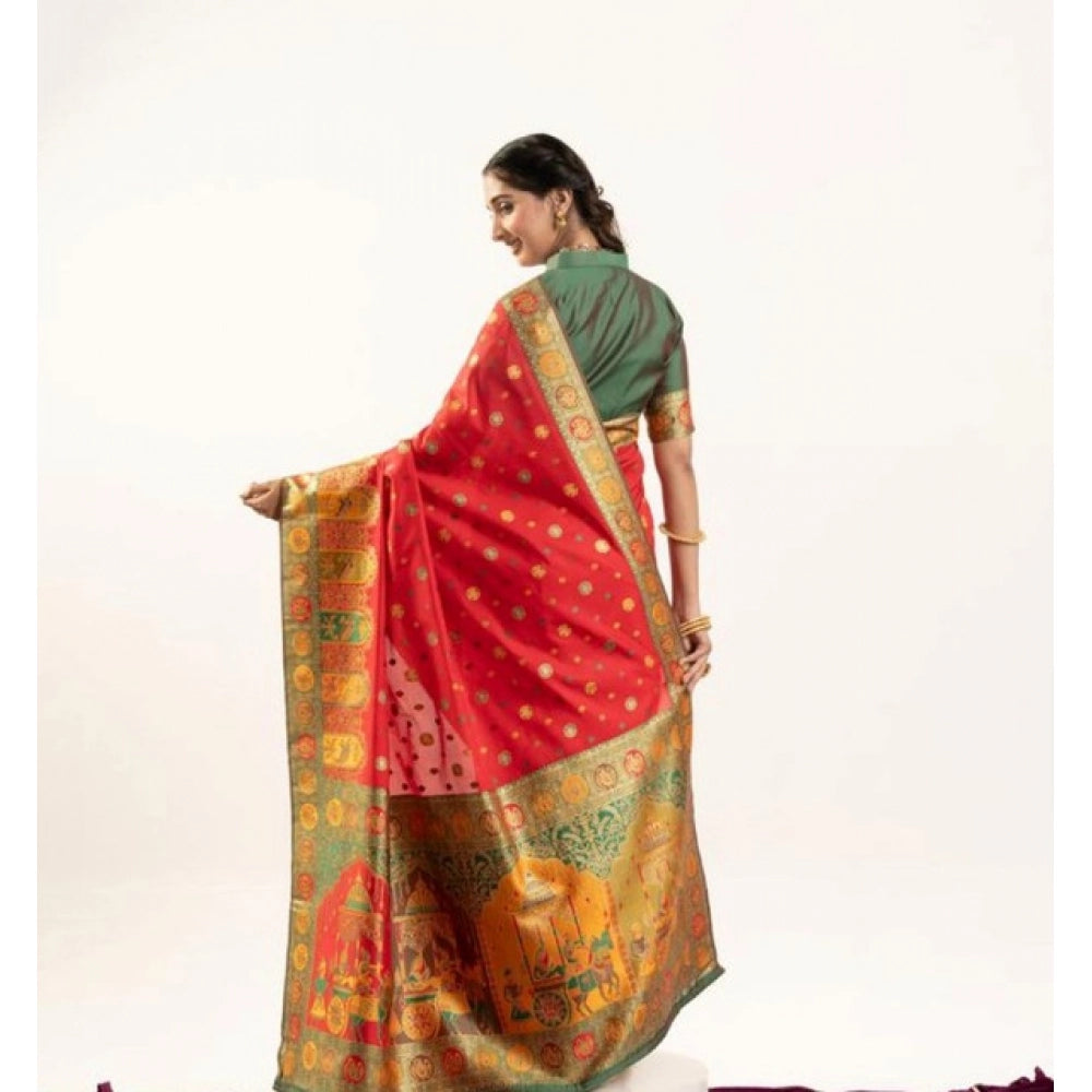 Generic Women's Faux_Banarasi Woven Motifs Saree With Unstitched Blouse 5.5Mtr (Orange)
