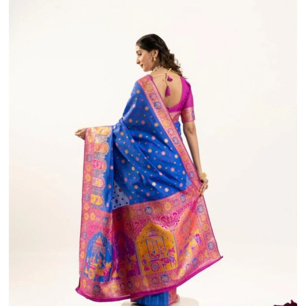 Generic Women's Faux_Banarasi Woven Motifs Saree With Unstitched Blouse 5.5Mtr (Royal_Blue)