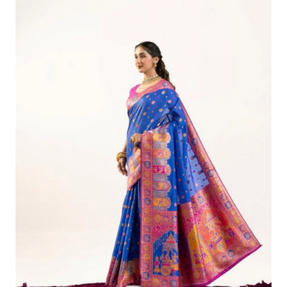 Generic Women's Faux_Banarasi Woven Motifs Saree With Unstitched Blouse 5.5Mtr (Royal_Blue)