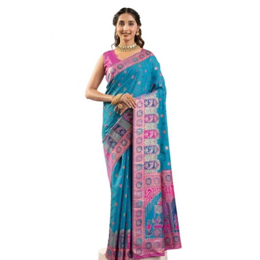 Generic Women's Faux_Banarasi Woven Motifs Saree With Unstitched Blouse 5.5Mtr (Teal)