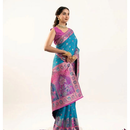 Generic Women's Faux_Banarasi Woven Motifs Saree With Unstitched Blouse 5.5Mtr (Teal)