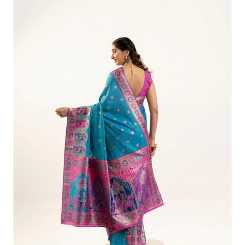 Generic Women's Faux_Banarasi Woven Motifs Saree With Unstitched Blouse 5.5Mtr (Teal)