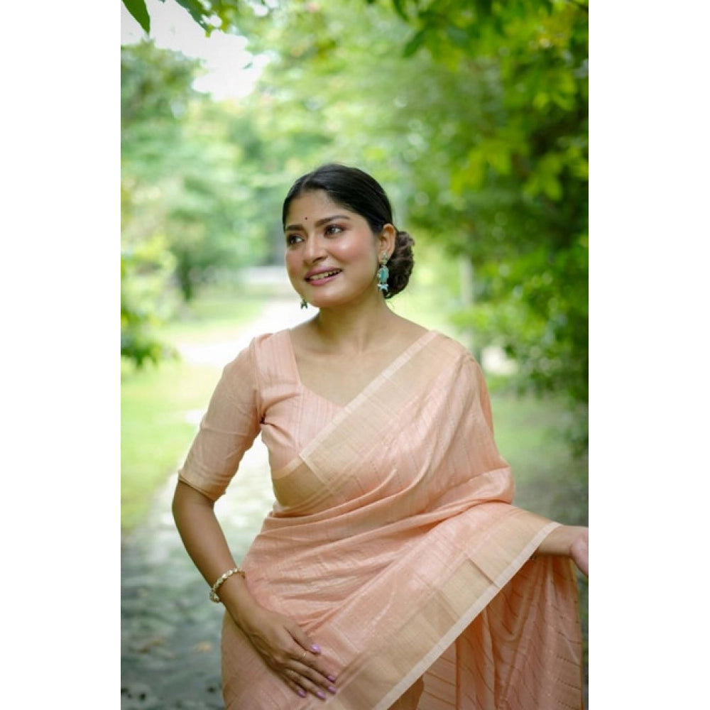 Generic Women's Faux_Banarasi Lining Pattern Saree With Unstitched Blouse 5.5Mtr (Peach)