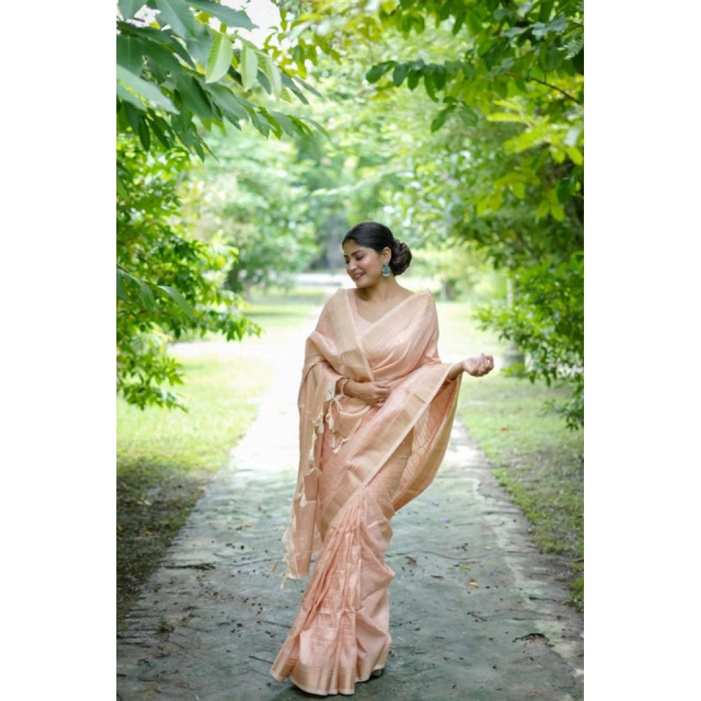 Generic Women's Faux_Banarasi Lining Pattern Saree With Unstitched Blouse 5.5Mtr (Peach)