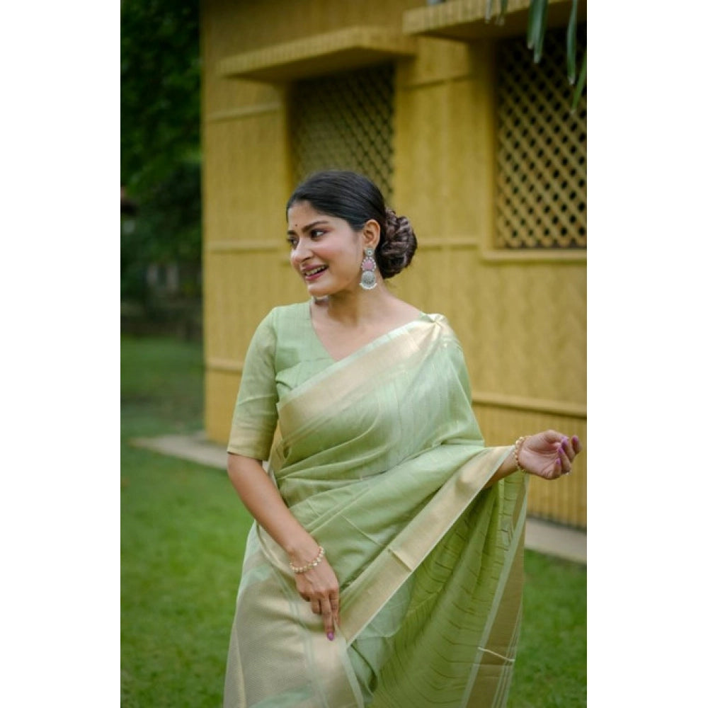 Generic Women's Faux_Banarasi Lining Pattern Saree With Unstitched Blouse 5.5Mtr (Light_Green)