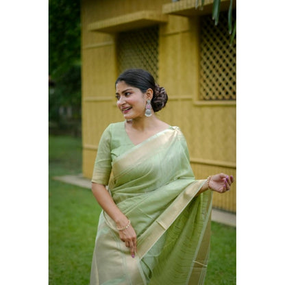 Generic Women's Faux_Banarasi Lining Pattern Saree With Unstitched Blouse 5.5Mtr (Light_Green)