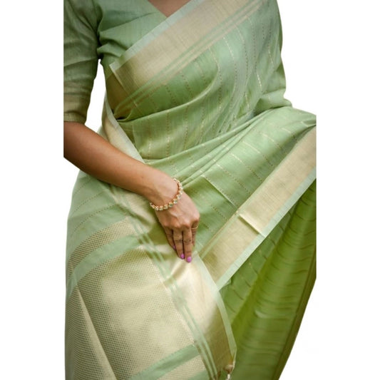 Generic Women's Faux_Banarasi Lining Pattern Saree With Unstitched Blouse 5.5Mtr (Light_Green)