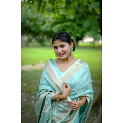 Generic Women's Faux_Banarasi Lining Pattern Saree With Unstitched Blouse 5.5Mtr (Light_Aqua_Blue)