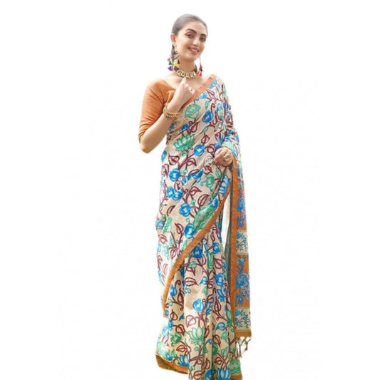 Generic Women's Faux_Tussar Kalamkari_Print Saree With Unstitched Blouse 5.5Mtr (Brown)