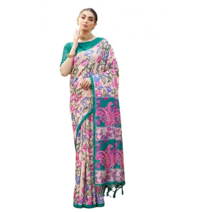 Generic Women's Faux_Tussar Kalamkari_Print Saree With Unstitched Blouse 5.5Mtr (Green)