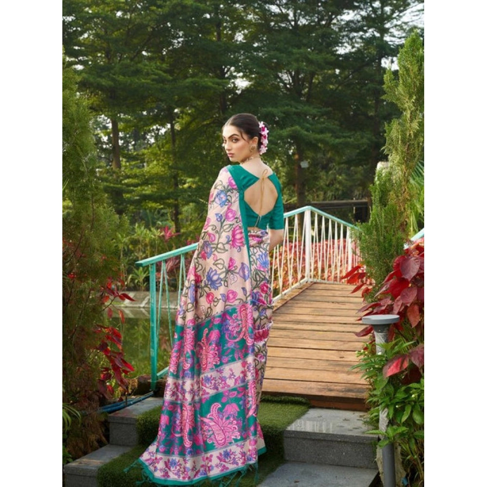 Generic Women's Faux_Tussar Kalamkari_Print Saree With Unstitched Blouse 5.5Mtr (Green)