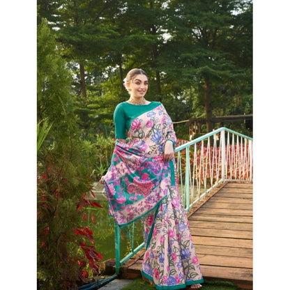 Generic Women's Faux_Tussar Kalamkari_Print Saree With Unstitched Blouse 5.5Mtr (Green)