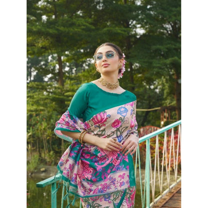 Generic Women's Faux_Tussar Kalamkari_Print Saree With Unstitched Blouse 5.5Mtr (Green)