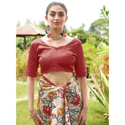 Generic Women's Faux_Tussar Kalamkari_Print Saree With Unstitched Blouse 5.5Mtr (Red)