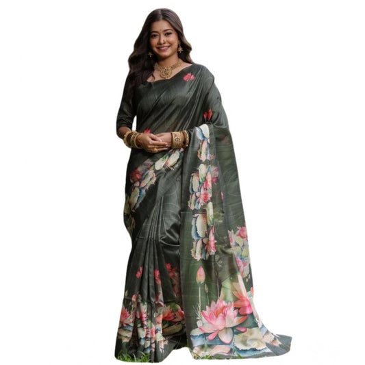 Generic Women's Faux_Tussar Floral Saree With Unstitched Blouse 5.5Mtr (Olive)