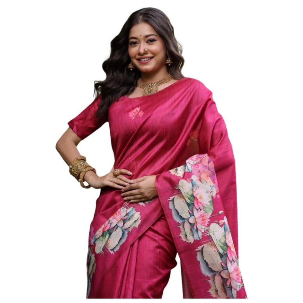 Generic Women's Faux_Tussar Floral Saree With Unstitched Blouse 5.5Mtr (Pink)
