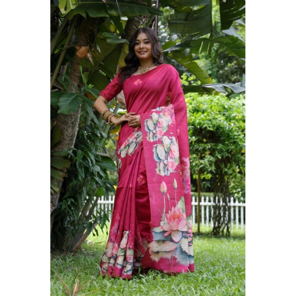 Generic Women's Faux_Tussar Floral Saree With Unstitched Blouse 5.5Mtr (Pink)