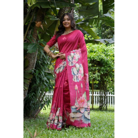 Generic Women's Faux_Tussar Floral Saree With Unstitched Blouse 5.5Mtr (Pink)