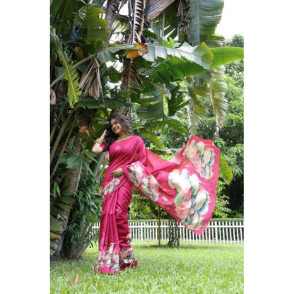 Generic Women's Faux_Tussar Floral Saree With Unstitched Blouse 5.5Mtr (Pink)