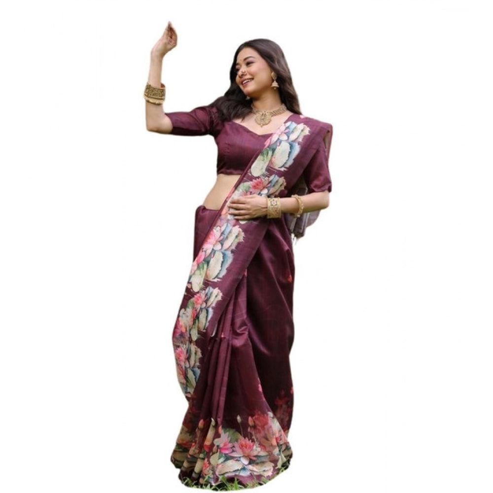 Generic Women's Faux_Tussar Floral Saree With Unstitched Blouse 5.5Mtr (Purple)