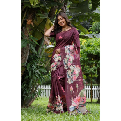 Generic Women's Faux_Tussar Floral Saree With Unstitched Blouse 5.5Mtr (Purple)