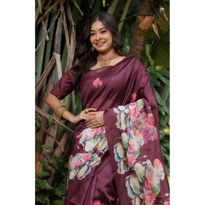 Generic Women's Faux_Tussar Floral Saree With Unstitched Blouse 5.5Mtr (Purple)