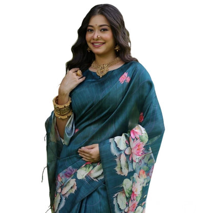Generic Women's Faux_Tussar Floral Saree With Unstitched Blouse 5.5Mtr (Teal)