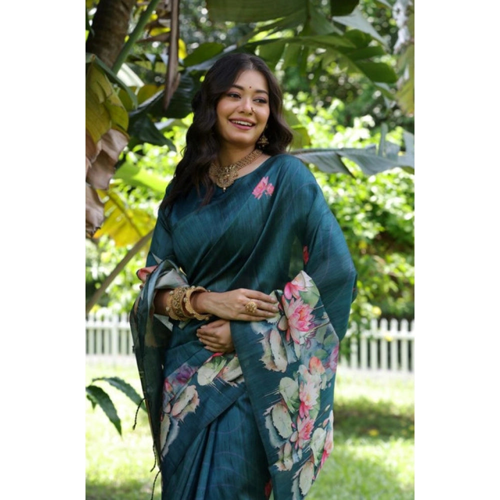 Generic Women's Faux_Tussar Floral Saree With Unstitched Blouse 5.5Mtr (Teal)