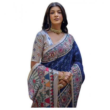 Generic Women's Faux_Tussar Geometric_Print Saree With Unstitched Blouse 5.5Mtr (Blue)