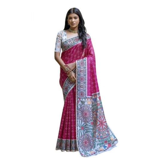 Generic Women's Faux_Tussar Geometric_Print Saree With Unstitched Blouse 5.5Mtr (Pink)