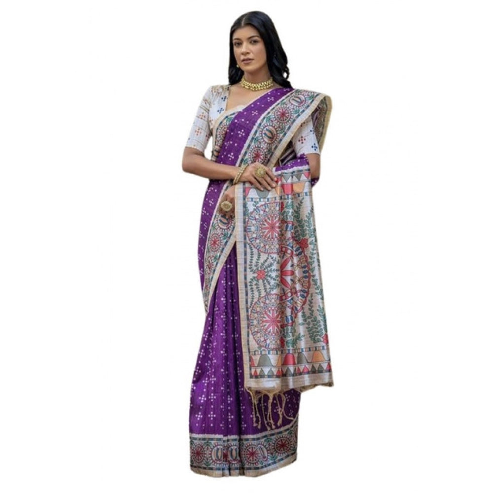 Generic Women's Faux_Tussar Geometric_Print Saree With Unstitched Blouse 5.5Mtr (Purple)